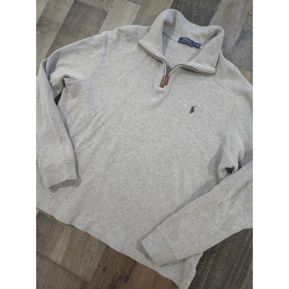 Polo Ralph Lauren Men's Quarter Zip Sweater Heather Grey Ribbed Pullover Knit L